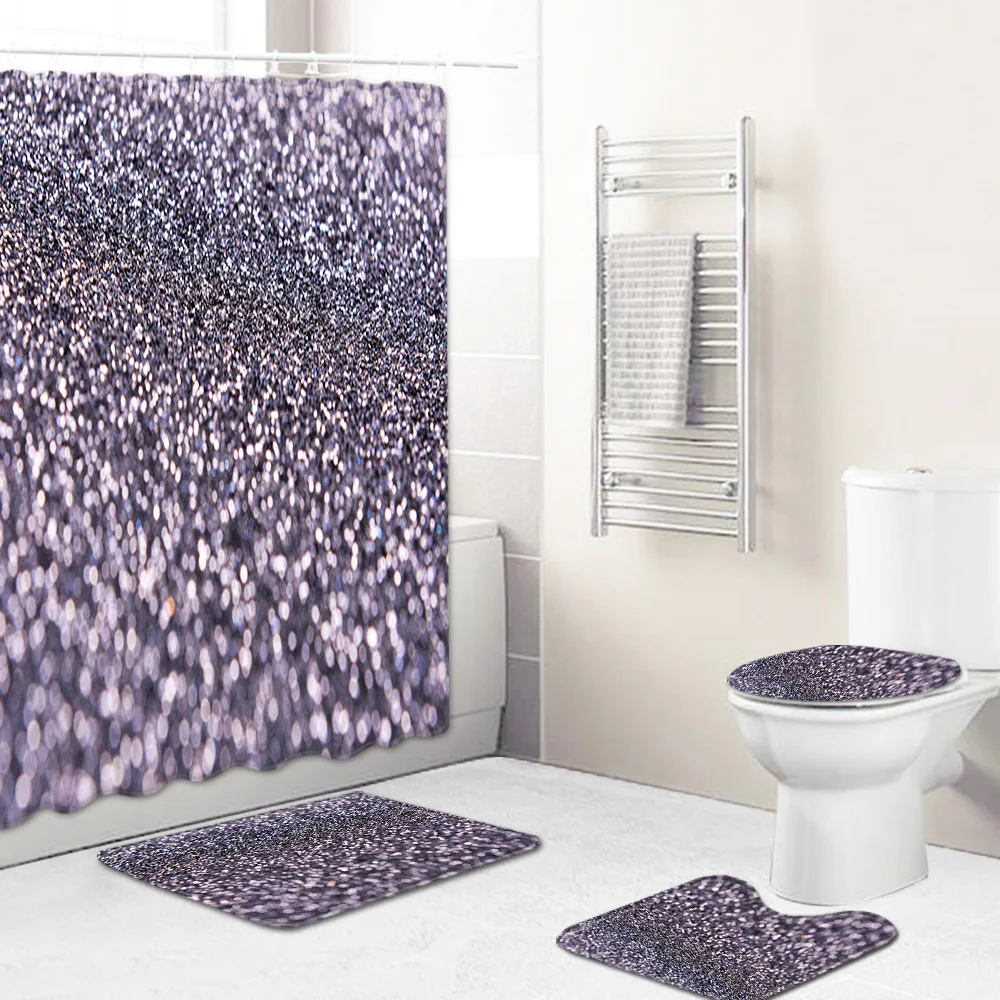 

4pcs Bathroom Curtain Set Shining Scales Shower Curtain Bathroom Curtain Hooks Bath Mats Set with Shower Curtain Bathroom Rug