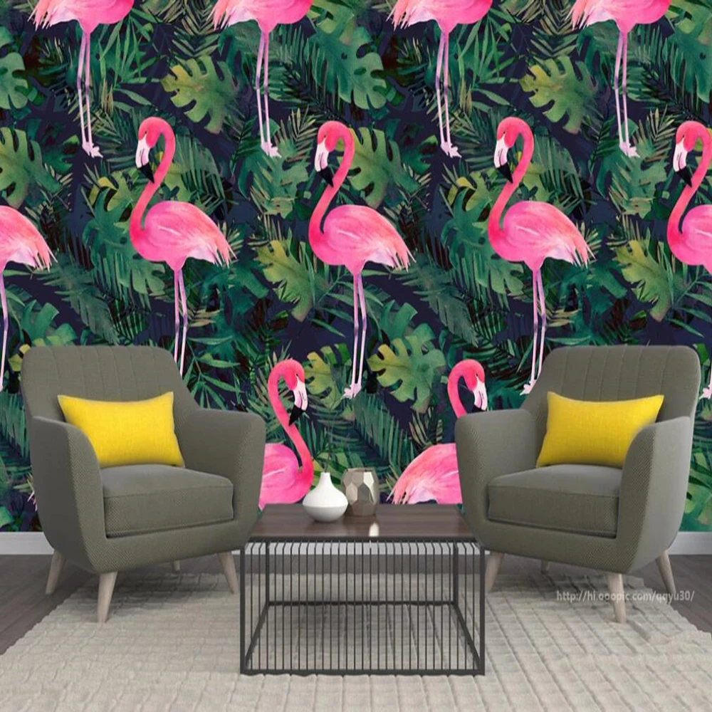 Milofi Custom 3D Wallpaper Mural Nordic Plant Green Leaf Flamingo Hand Painted Background Wall Decoration Painting Photo | Обустройство