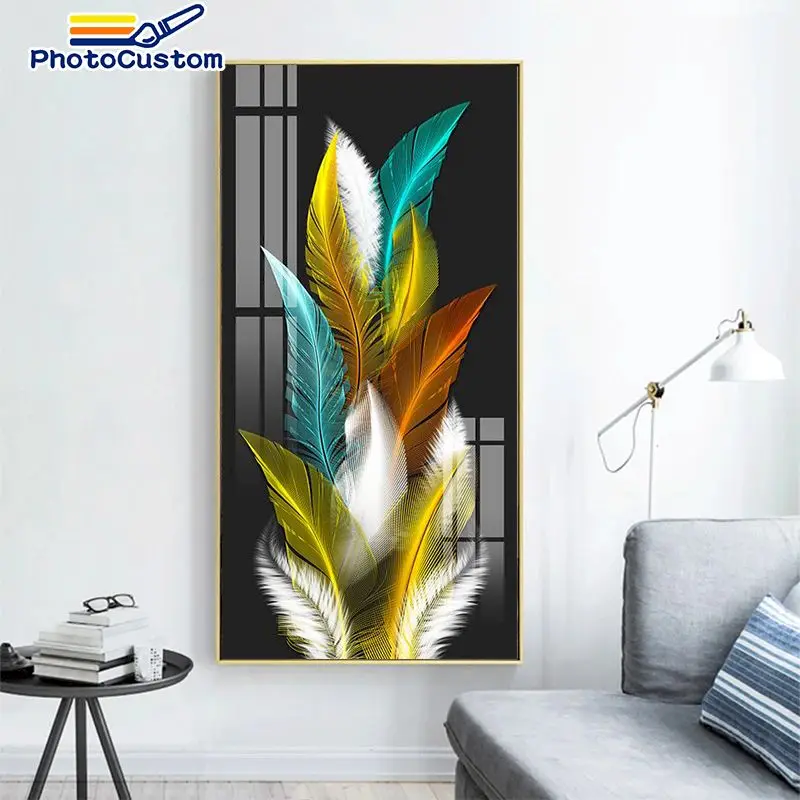 

PhotoCustom Oil Painting By Number feather Acrylic HandPainted DIY Kits Drawing Oil Painting Unique Gift