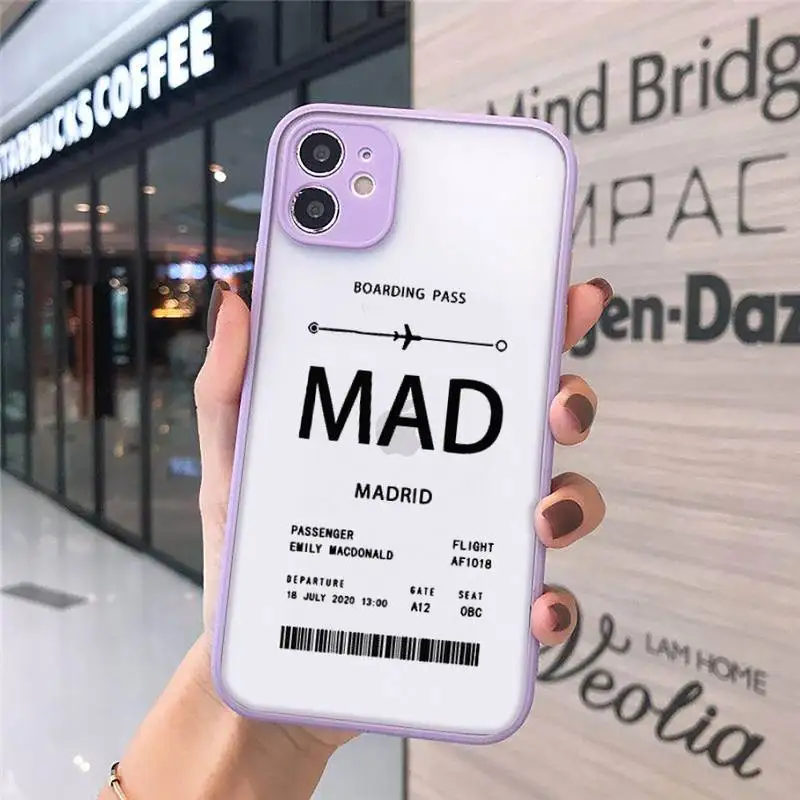 

Personalised Plane Ticket luxury Phone Cases shell matte transparent For iphone 7 8 11 12 plus mini x xs xr pro max cover