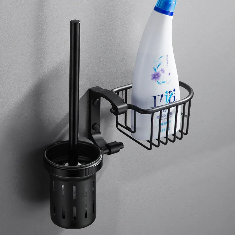 Black Space Aluminum Bathroom Toilet Brush Holder Wall Mount