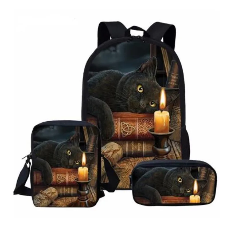 3 шт./компл. школьный рюкзак для детей 16 дюймов готический Moon Phase черный с принтом