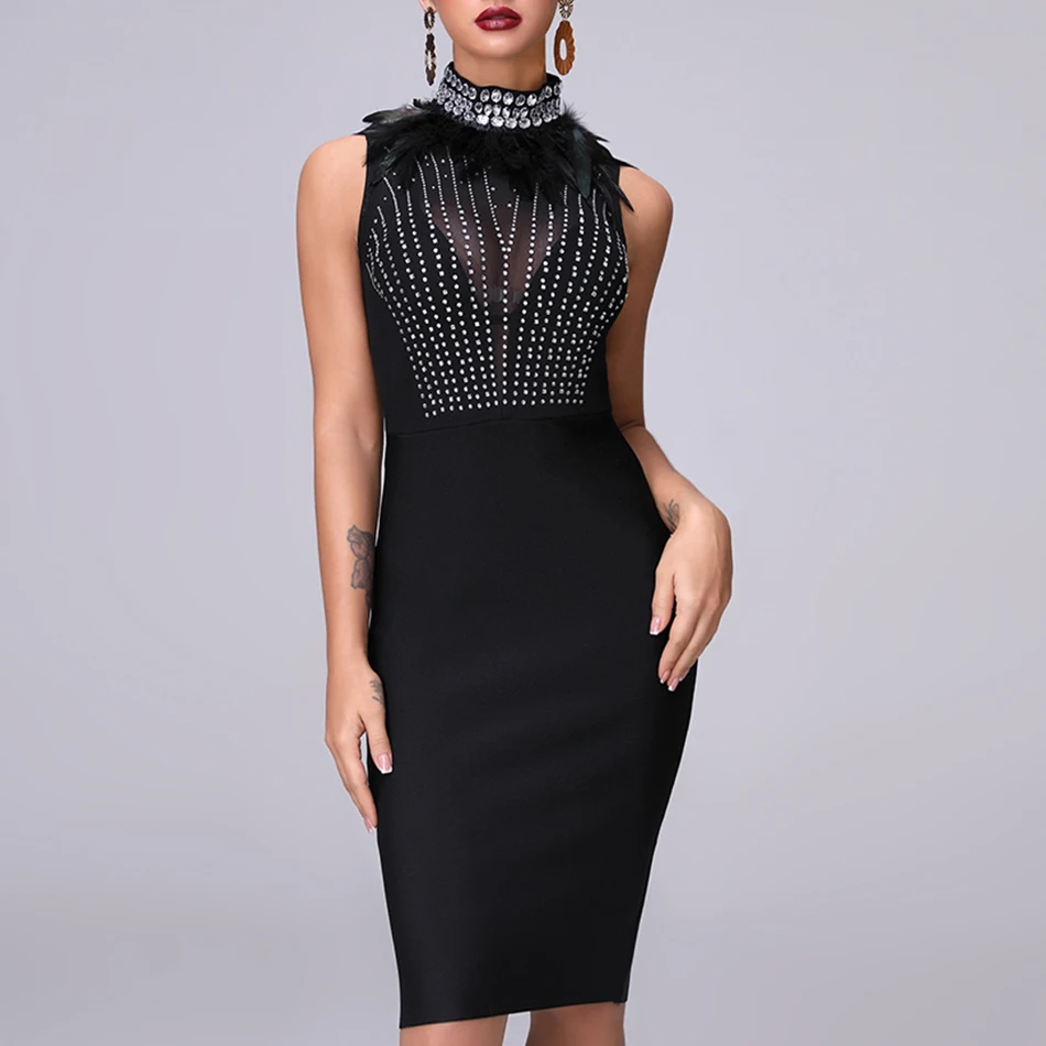 Новые летние Для женщин модные, пикантные эластичные Хлопковое платье Bodycon перспектива черное платье без рукавов с принтом кожаные бусины Клубные вечерние платья
