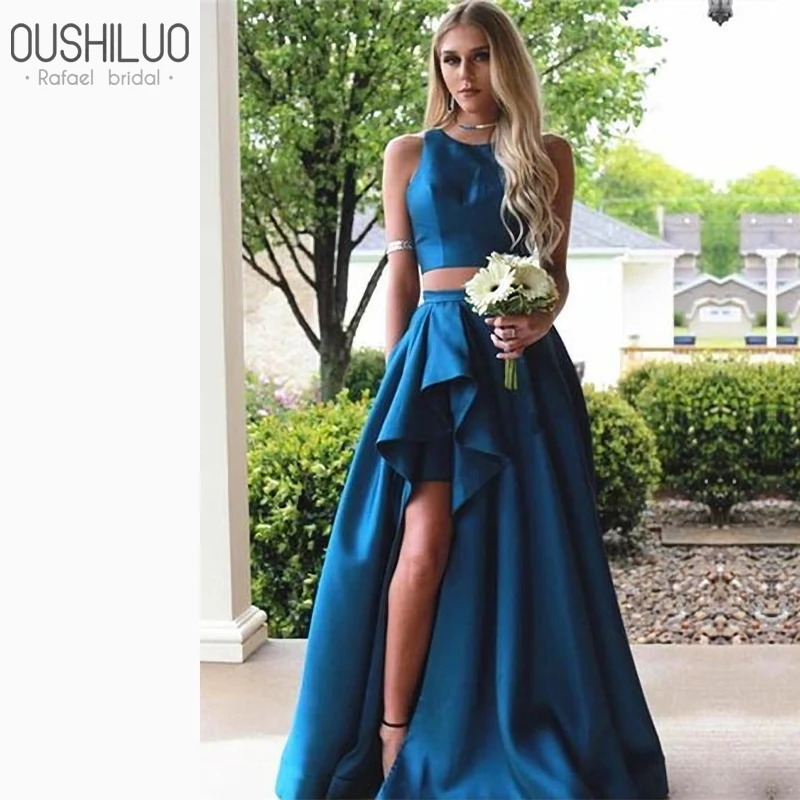 Женское платье из двух частей ярко-синее для выпускного вечера укороченный топ