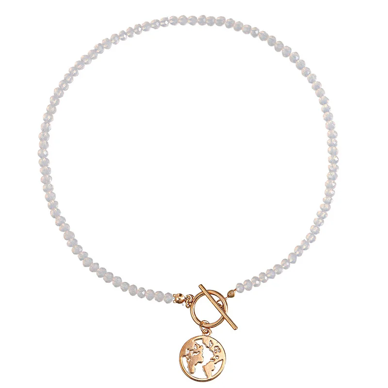 

Vintage Boho Crystal Bead Choker Map Pendant Chain Gold Color Necklace for Women Fashion Jewelry Gift