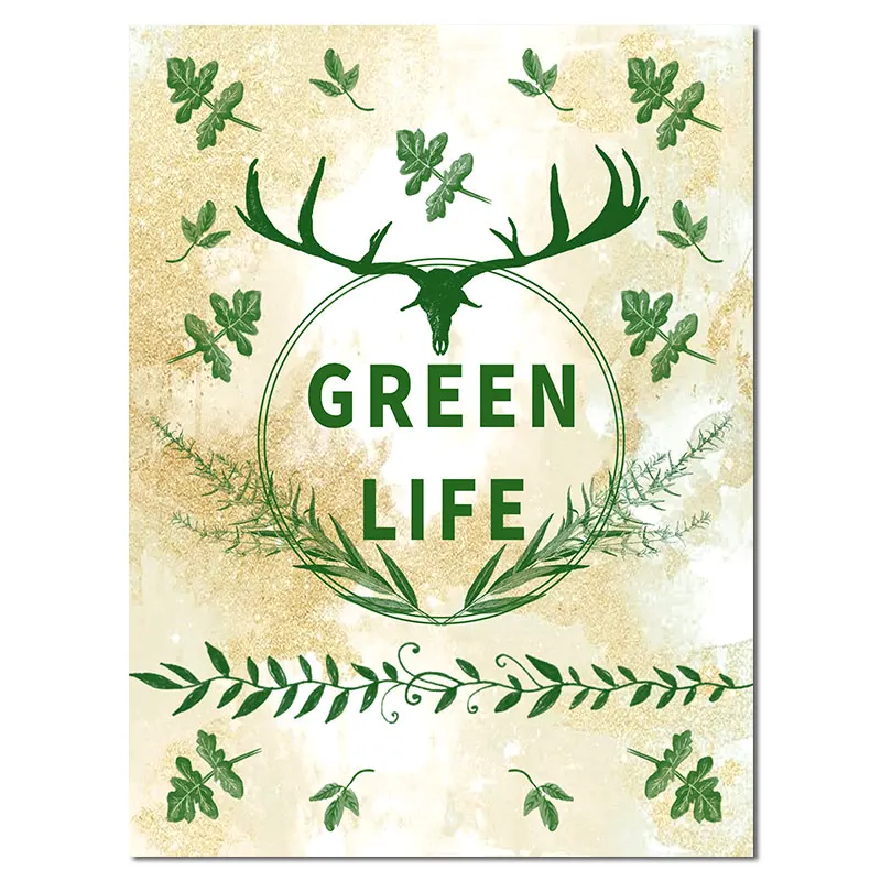 

Art Antlers Flower Leaf Letter Poster Nordic Style Wall Art Canvas Print Painting Modern Living Room Decoration