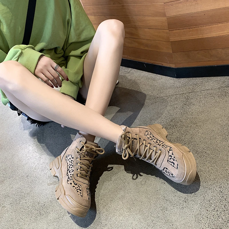 2020 Fashion Women Platform Sneakers Leather Causal Ladies Chunky Woman High PU Leopard print Sports Shoes E16-37 | Спорт и