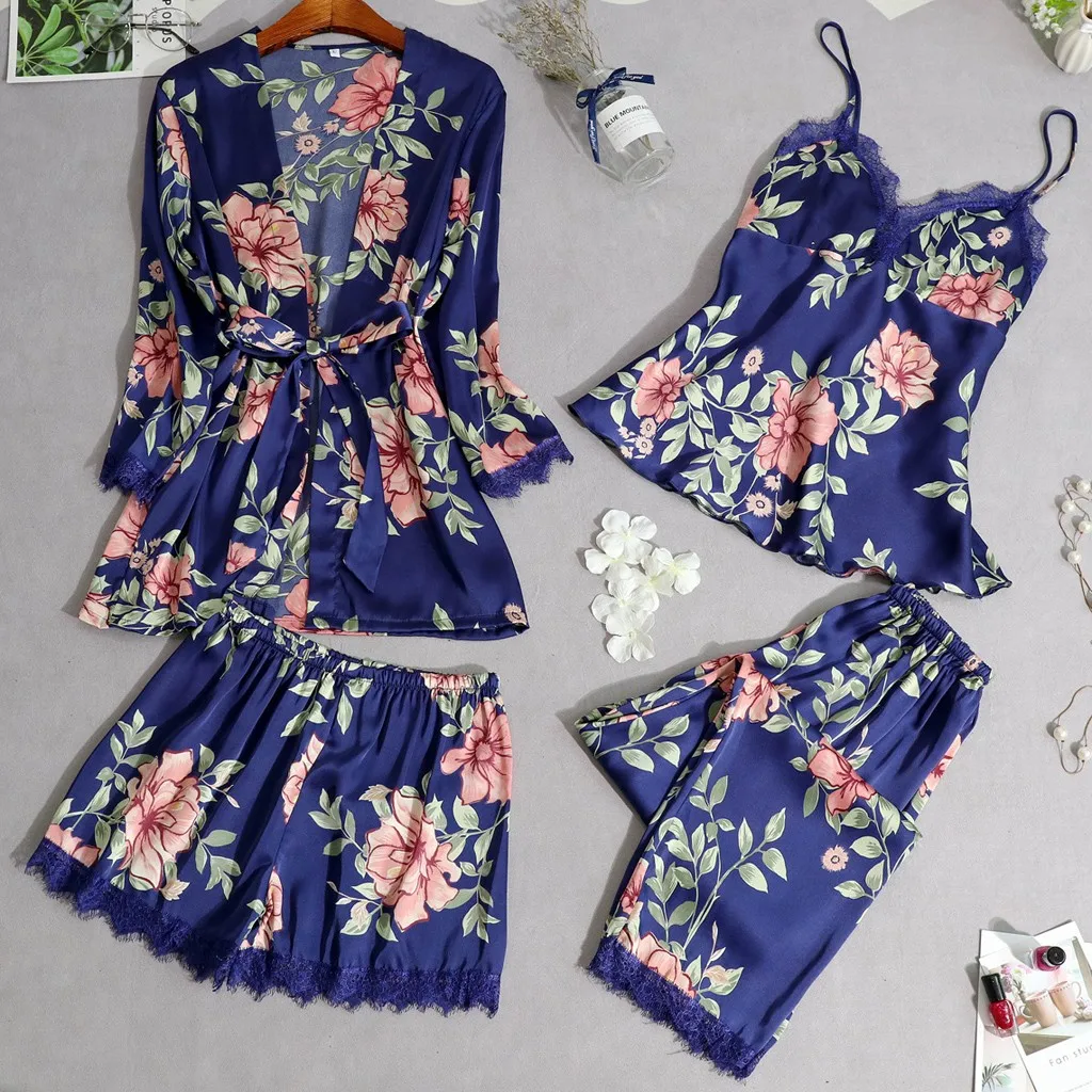 Модные женские пижамы из четырех предметов Зимние удобные пижамные комплекты