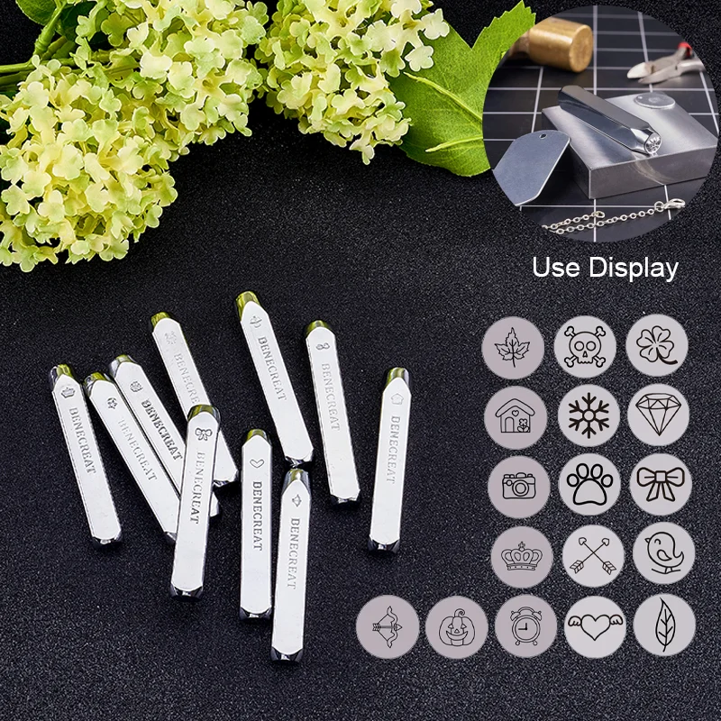 

6mm 1/4" Mixed Shapes Metal Design Stamps Punch Stamping Tool - Electroplated Hard Carbon Steel Tools to Stamp/Punch Metal DIY