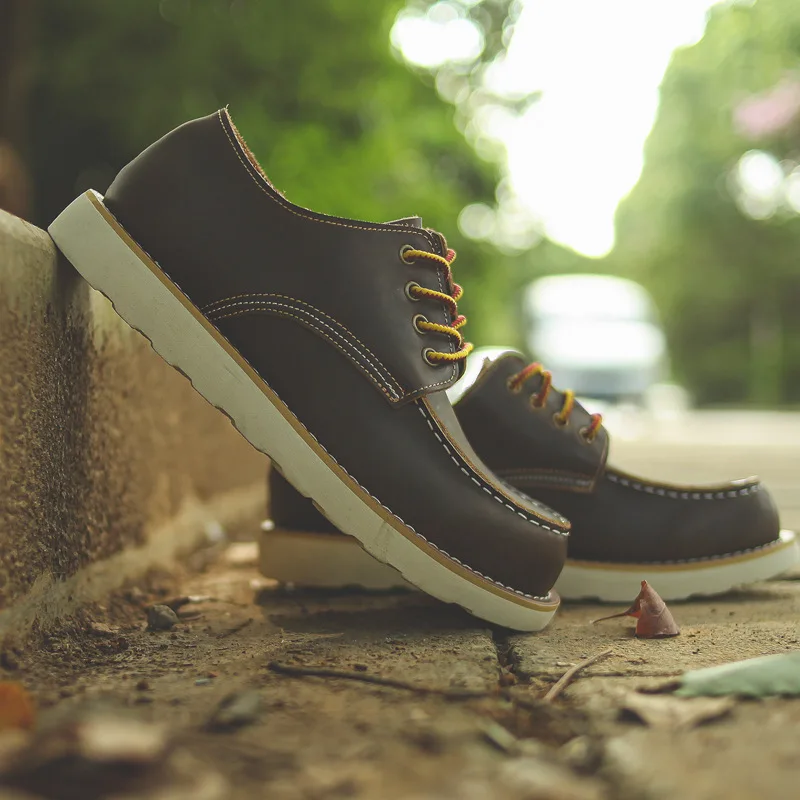 Online Sepatu Kasual Pria Sepatu Oxford Retro Kulit Asli Bersirkulasi Sepatu Bot Berkendara Panjang Untuk Pria Desain Merek Datar