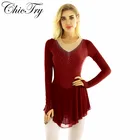 Для женщин взрослых женщин с длинным рукавом с кончиком пальца блестящая фигурка из стразов Катание на коньках катание на коньках балет танец трико балерины платье