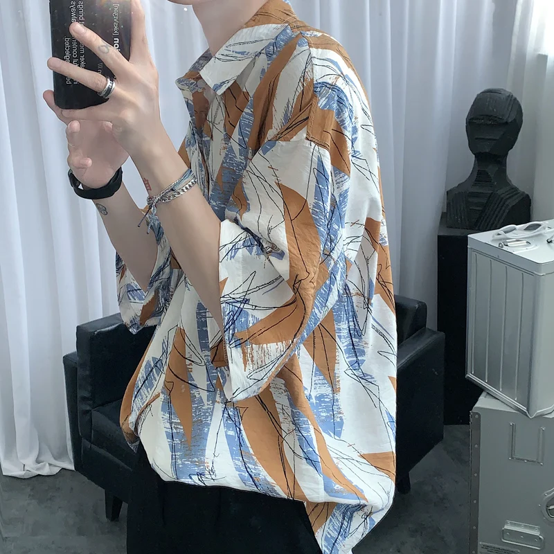 Летняя рубашка с цветочным принтом Мужская модная Повседневная свободная