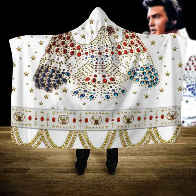 Elvis Presley kapüşonlu battaniye 3D tam baskı giyilebilir battaniye yetişkinler erkekler kadınlar polar battaniye tarzı-1