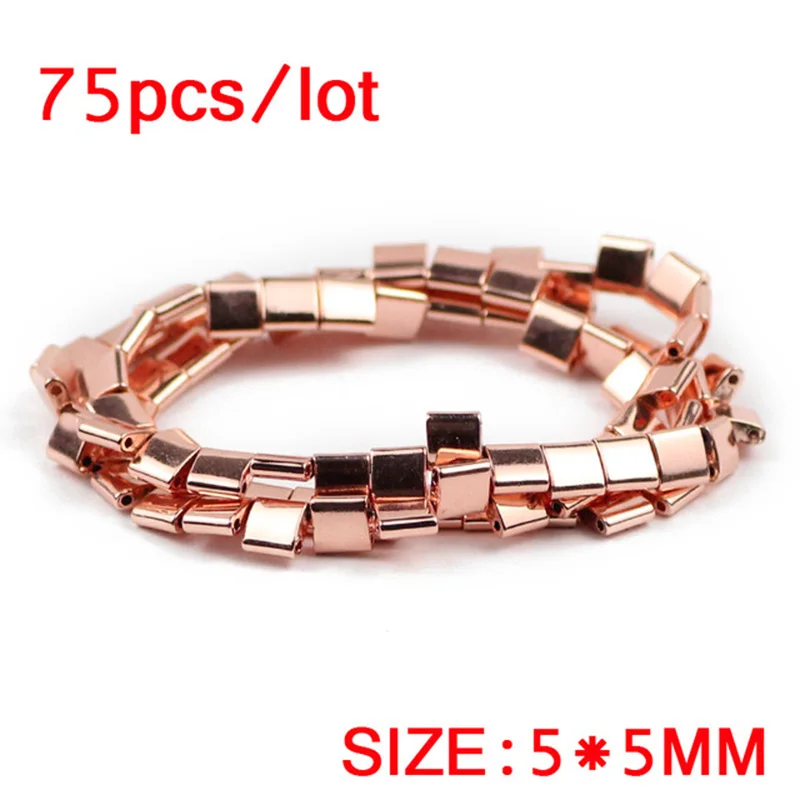 

HGKLBB Double Hole Natural Stone Hematite Beads Flat Square Spacer Loose Beads For Jewelry Making Diy Bracelets Necklace 5x5mm
