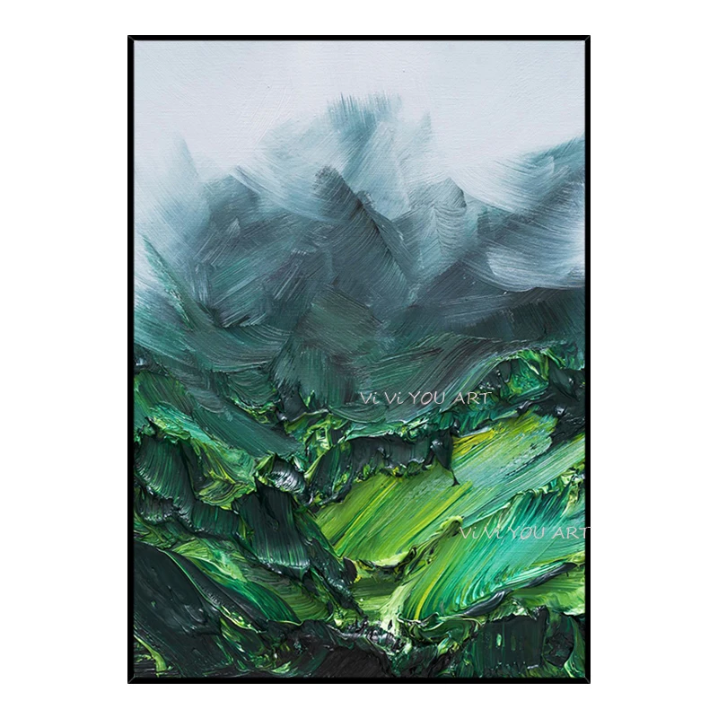 

Nordic Abstract Mountain Landscape Wall Art Canvas Painting Green Sun Art Poster Handmade Wall Picture for Living Room