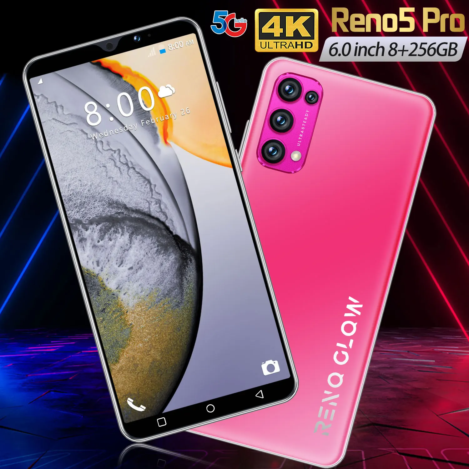 

Global version Reno5 Pro smartphone 16+32MP 5600mAh 8 256GB 6.7 inch Face ID Fingerprint ID Double sim card