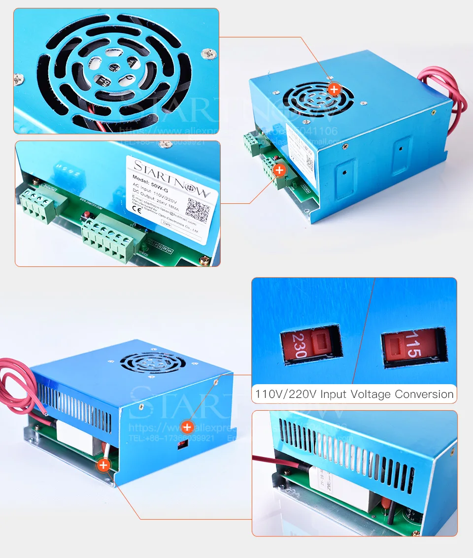 50W-G MYJG-50 45 Вт, 50 Вт, ручная сборка CO2 лазерный Питание 110V 220V универсальный блок питания Co2 лазерный источник для лазерная резка, гравировальный станок