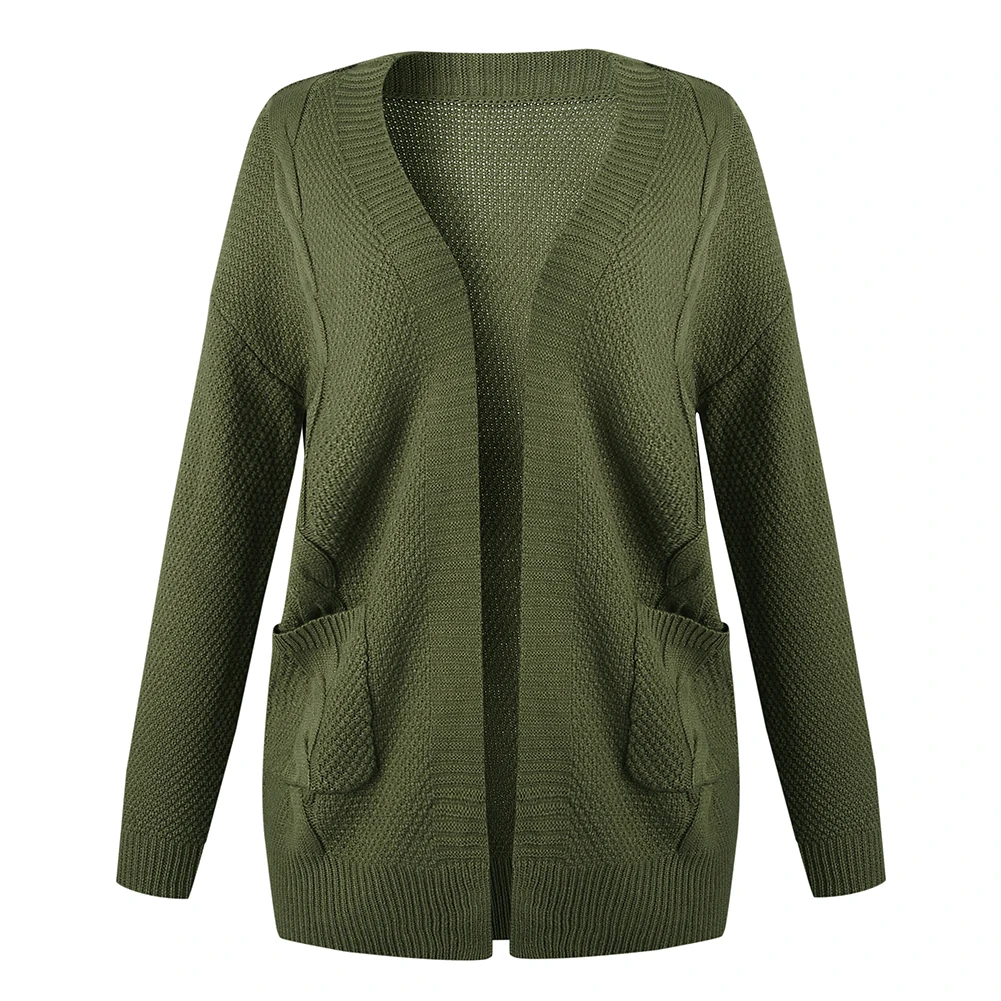 

Women Autumn Open Front Solid Color Long Warm Cardigan Knitted Sweater Coat
