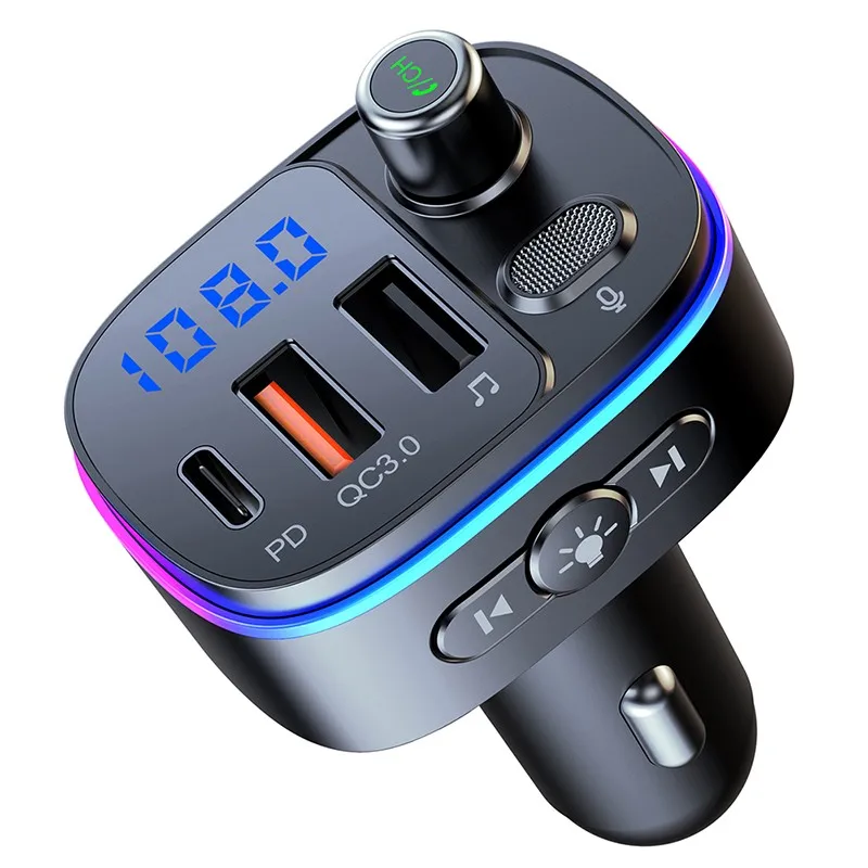 

Автомобильный FM-передатчик Быстрая зарядка QC3.0 Громкая связь Bluetooth 5,0 автомобильный комплект MP3 плеер FM-модулятор