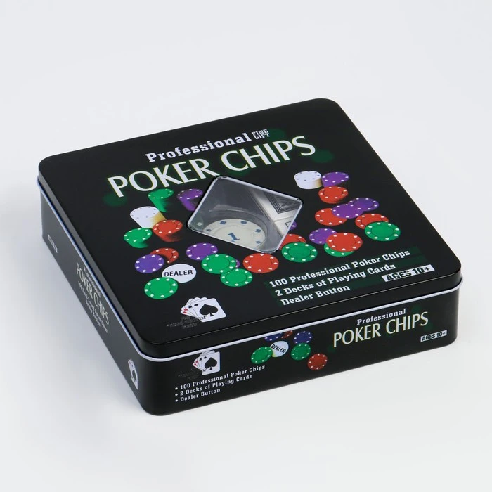Poker set for the game cards 2 decks chips with denomination 100 pcs 20x20 cm poker gambling entertainment sports and | Спорт и