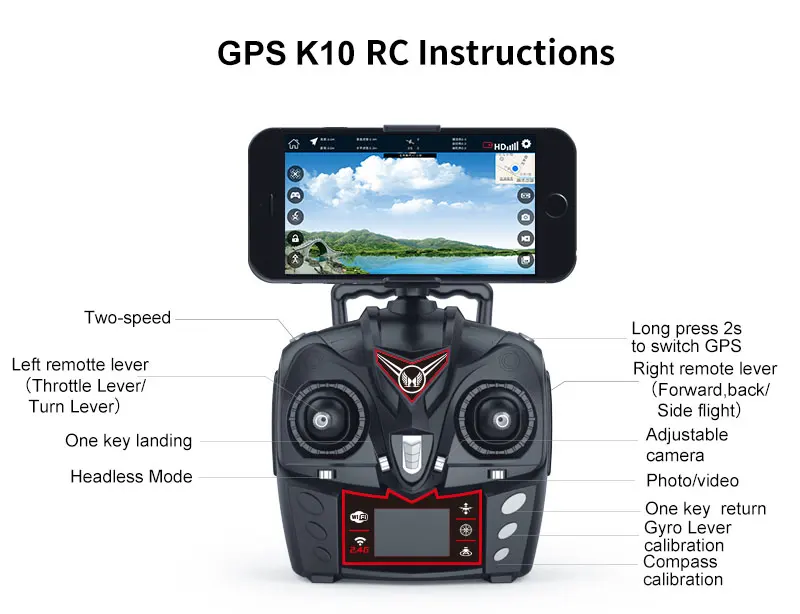 K10 Дрон с GPS Камера Hd Rc вертолет Квадрокоптер Follow Me(следуй за мной одним нажатием кнопки возврата длинные Срок службы батареи низкая Мощность и функцией автоматического возврата