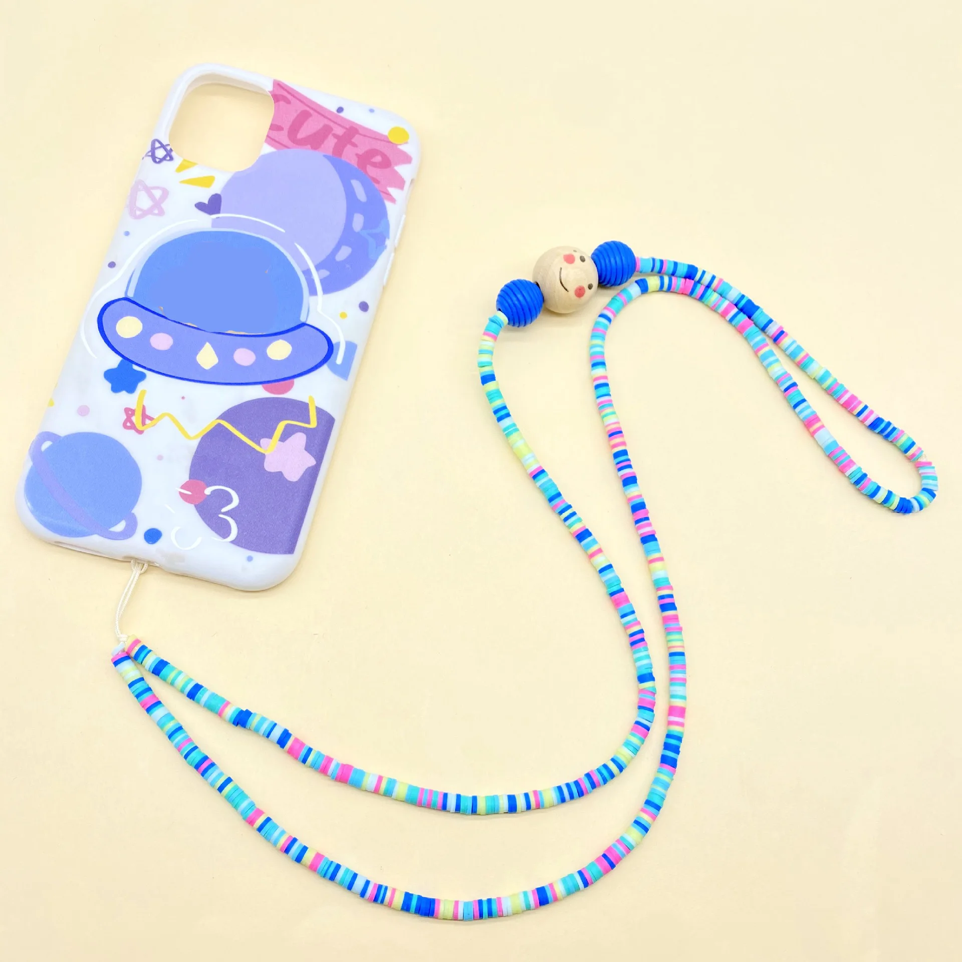 

Fashion Long Colorful Beads Mobile Phone Hanging Neck Rope Hand-woven Tag Cute Mobile Phone Chain Pendant Rope