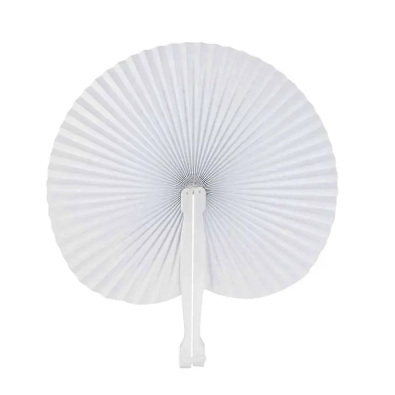 

practical chinese White paper fan round heart-shaped folding fan plastic handle
