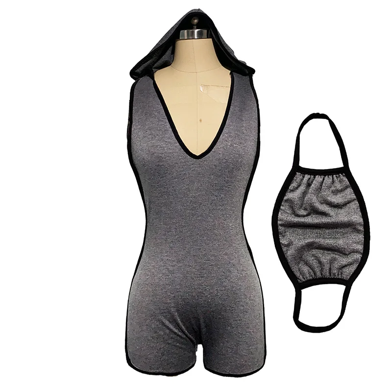 

Beyprern Sexy Purple Deep V Neck Ribbed Short Jumpsuit One Pieces Skinny Rompers Women Playsuit Overalls Sport Wear