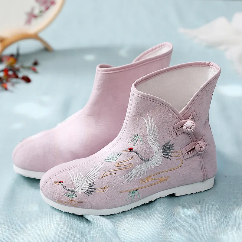 Тканевая обувь с цветком журавля античные Сапоги Женская китайская вышивкой в