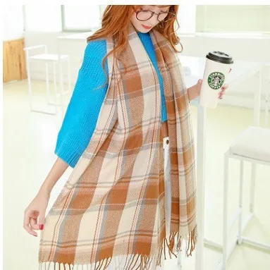 Camel plaid Sellworld женский зимний шарф для девочек длинный размер сетка лоскутный узор шарфы и палантины модные аксессуары - Цвет: Camel plaid
