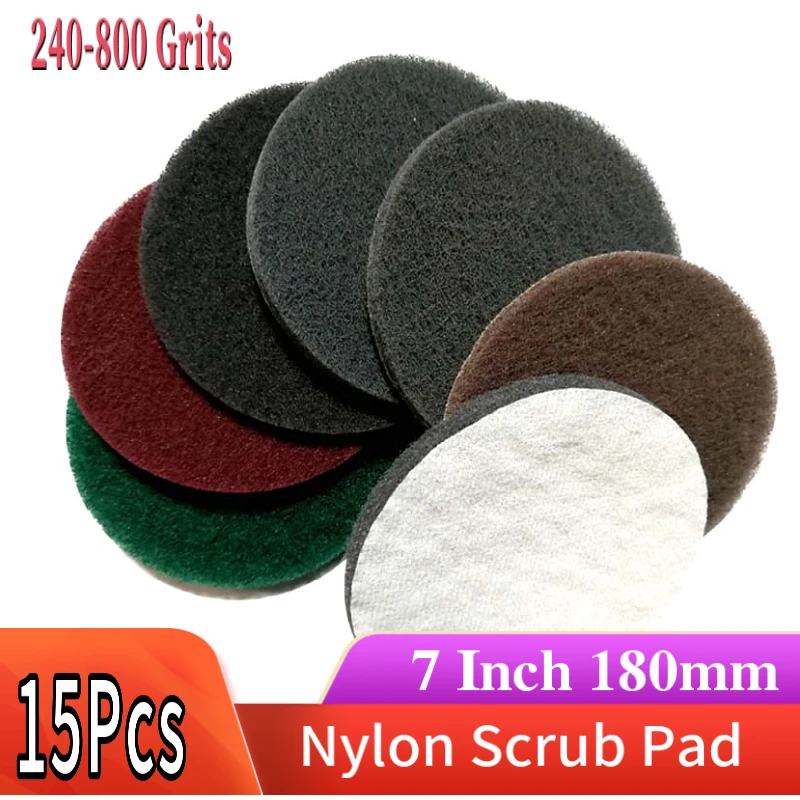 

15PCS 7 Inch Multi-purpose Flocking Scouring Pad Round 240-800 Grit Industrial Heavy Duty Nylon Cleaning Cloth for Polishing