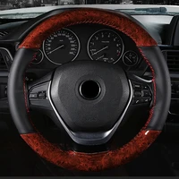 diy 38cm universal car steering wheel cover steer wheel wooden leather braid with needles thread for steering wheel