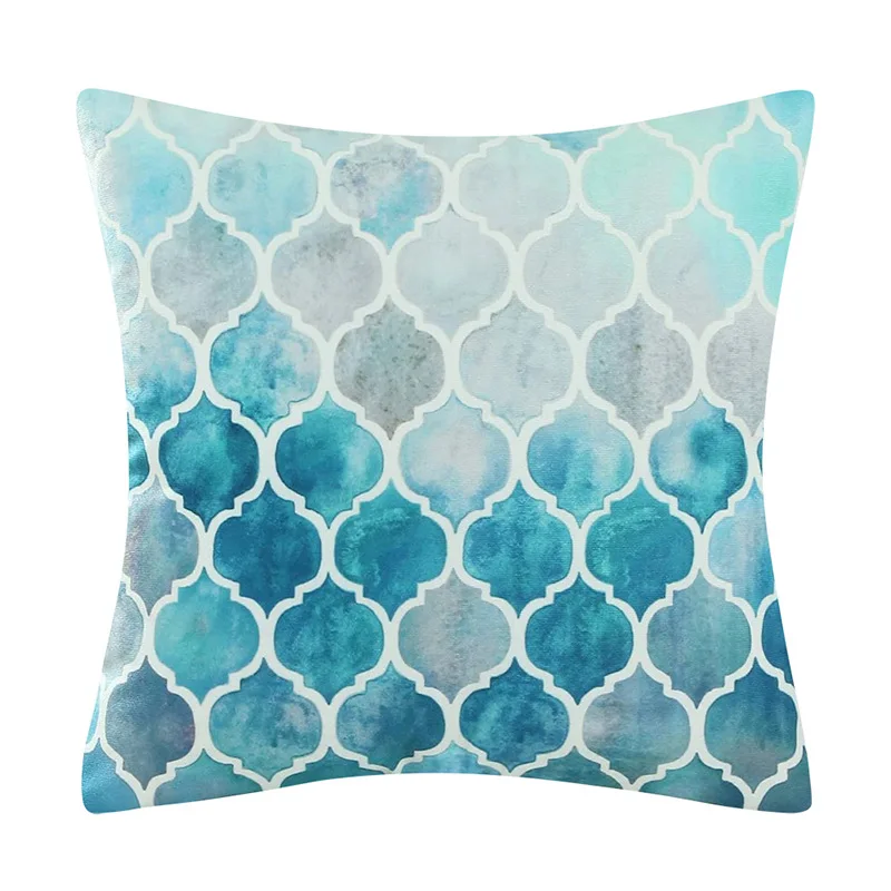 

Luxury Flocked Velvet Geometric Cushion Cover Hand-painted retro color plaid flannel pillowcase Decorative Throw Pillow Covers