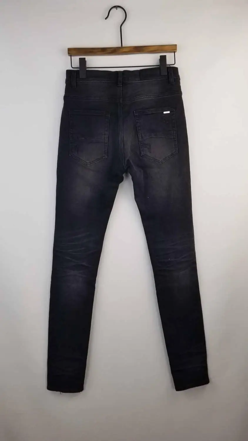 men art ribbed patch skinny distressed black jeans | Мужская одежда