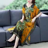 zuoman silk dress female summer new retro print slim short sleeved dress large size high quality elegant and comfortable vestido