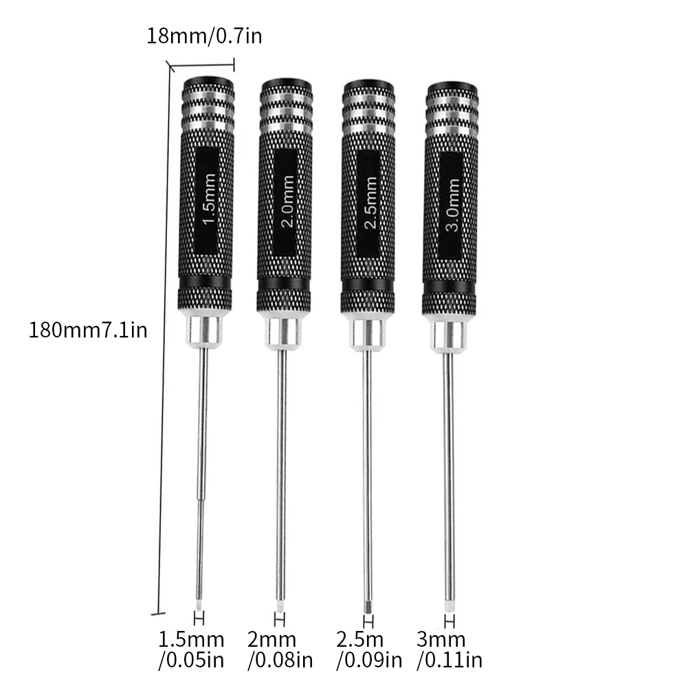 

4 In 1 Screwdriver Hexagon Head 1.5 2.0 2.5 3.0mm Coated Hex Screw Driver Tools Set Kits For Helicopter Car RC Drone Multi-Axis