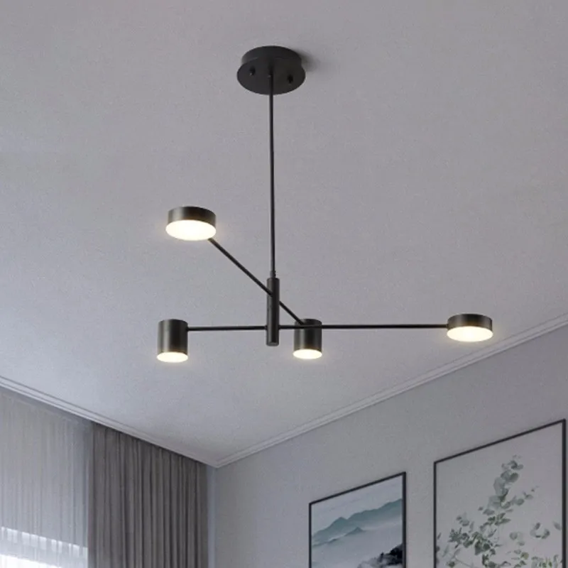 Lámpara de araña LED moderna para sala de estar, iluminación para comedor, luz de suspensión, color negro y dorado, Lustre