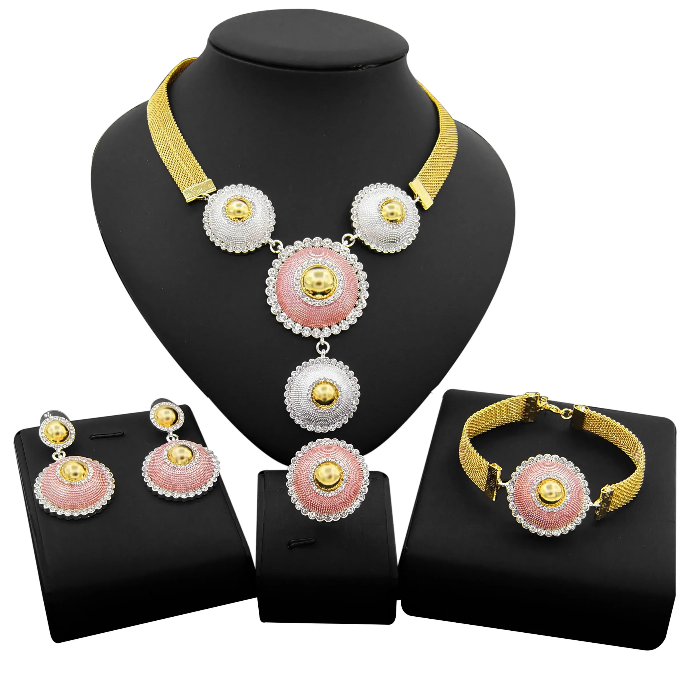 Yulaili модное Золотое триколор ожерелье серьги браслет кольцо для женщин вечерние