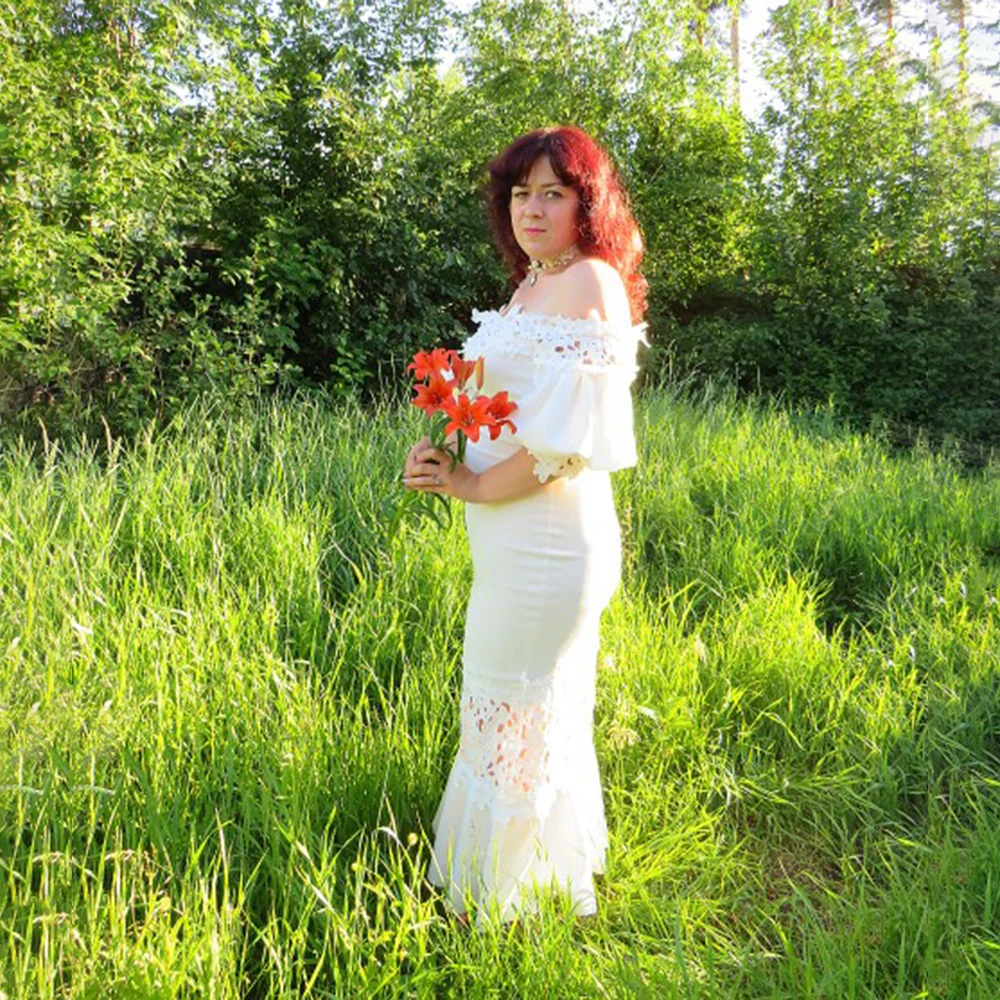 Женское сексуальное Элегантное Длинное платье русалки, белое кружевное платье для вечеринки, пэчворк, рукав-фонарик, открытая шнуровка, макси бодикон Vestidos