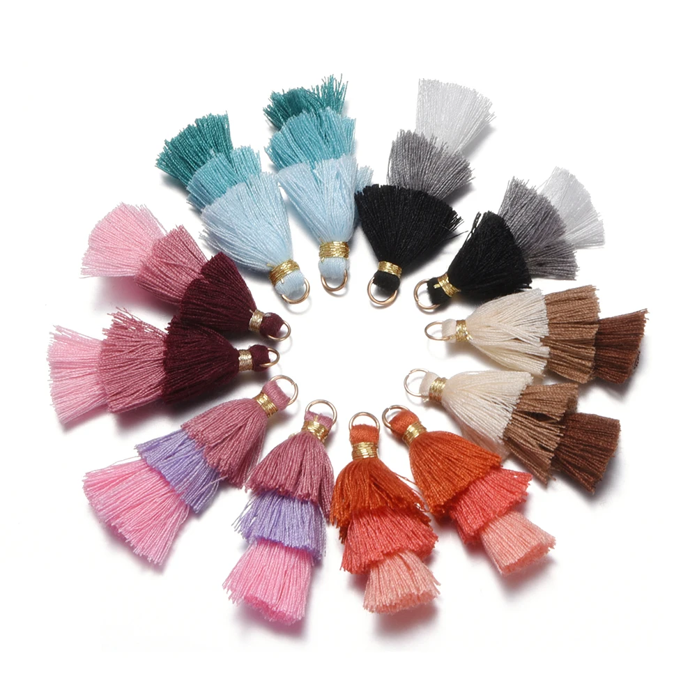 10 шт Мини стильные красочные чистого хлопка кольца с 3 слоями кисточкой серьги