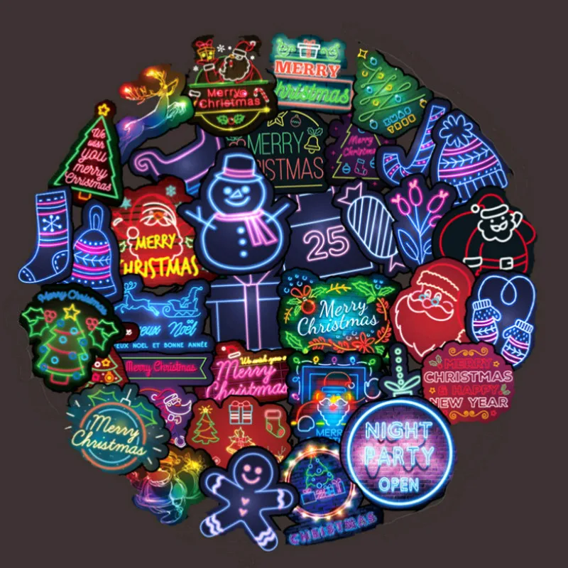 50 шт. рождественские Стикеры неоновый светильник наклейки для багажа ноутбука