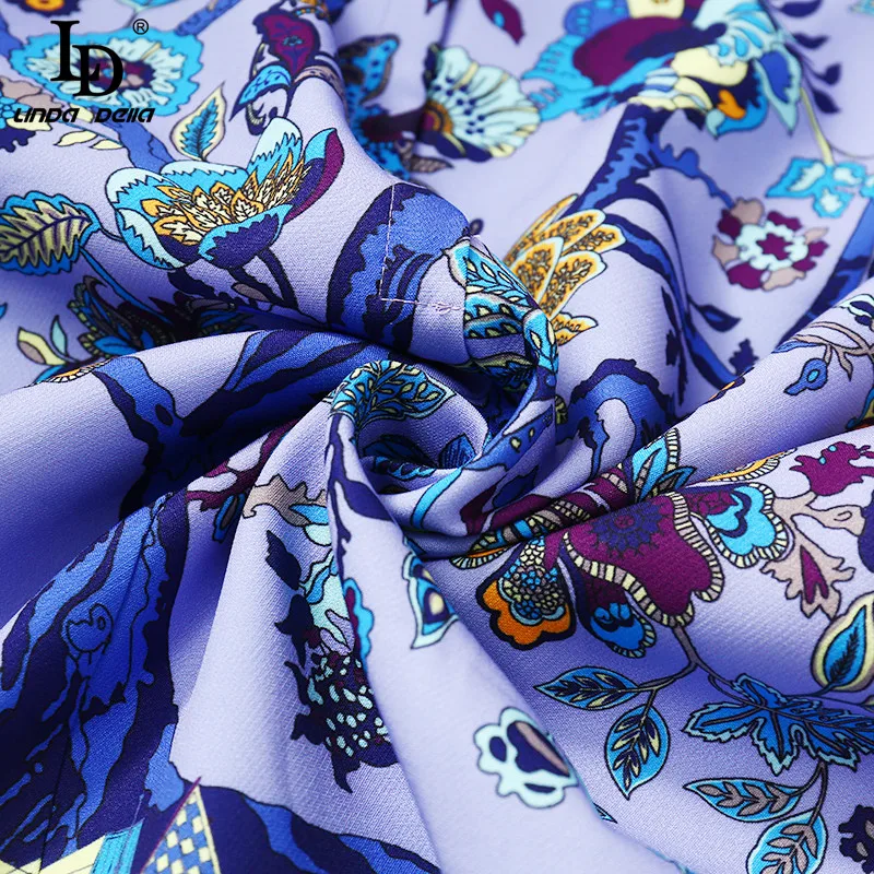 

LD LINDA DELLA 2021 Summer Short Purple Vest Dress Women's Runway Fashion Beading Printed Sleeveless Vintage Elegant Party Dress