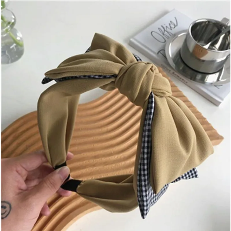 

Double Bows Knotted Headband Plaids for Women New Hair Ornament Wide Bowknot Hairbands Young Lady Casual Headdress Bow Hair Hoop