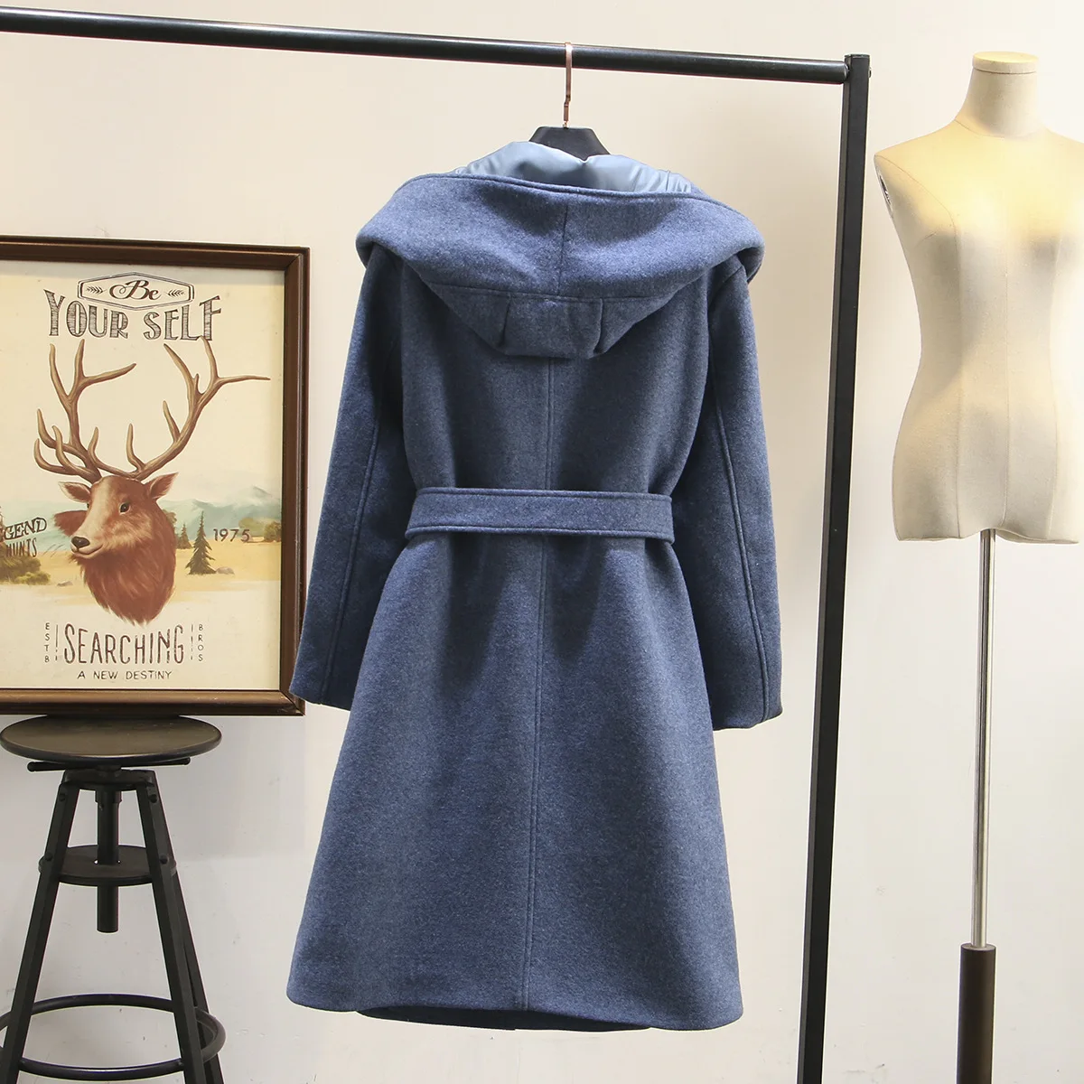 Осень Зима размера плюс женское Шерстяное Пальто с капюшоном модное приталенное