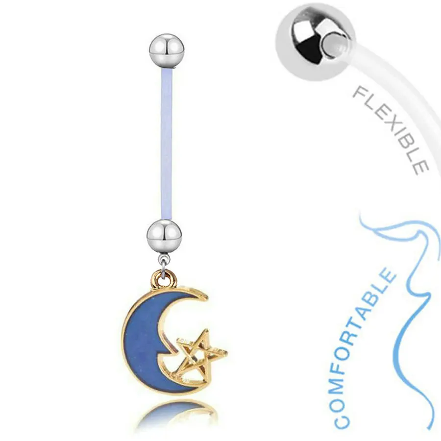 Кольцо для живота беременных с синей Луной и звездами 22 мм 1 шт.| |