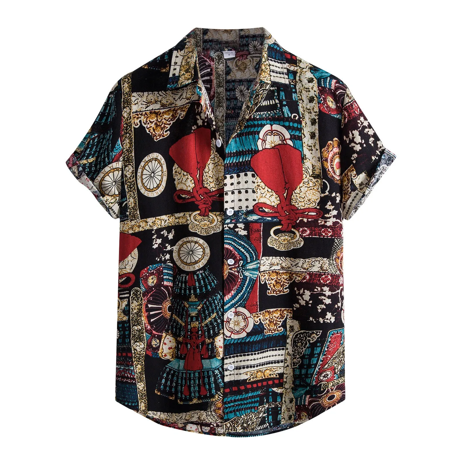 

Рубашка мужская с отложным воротником и коротким рукавом, свободная повседневная Пляжная быстросохнущая рубашка с круглым вырезом, с принт...