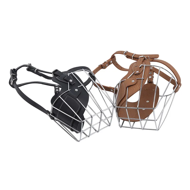 Черная/коричневая прочная металлическая корзина для собак намордник больших