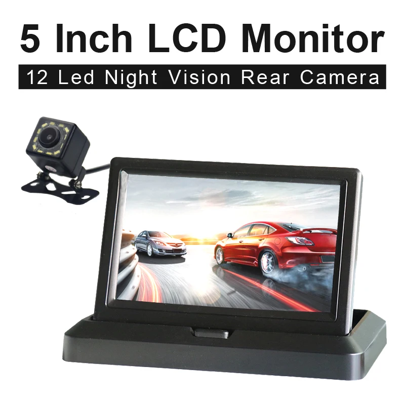 5.0" Color HD CCD Car Display 5 Inch Folding New Digital Screen 2 Channel Video Input DVD Player DC 12/24V Monitor