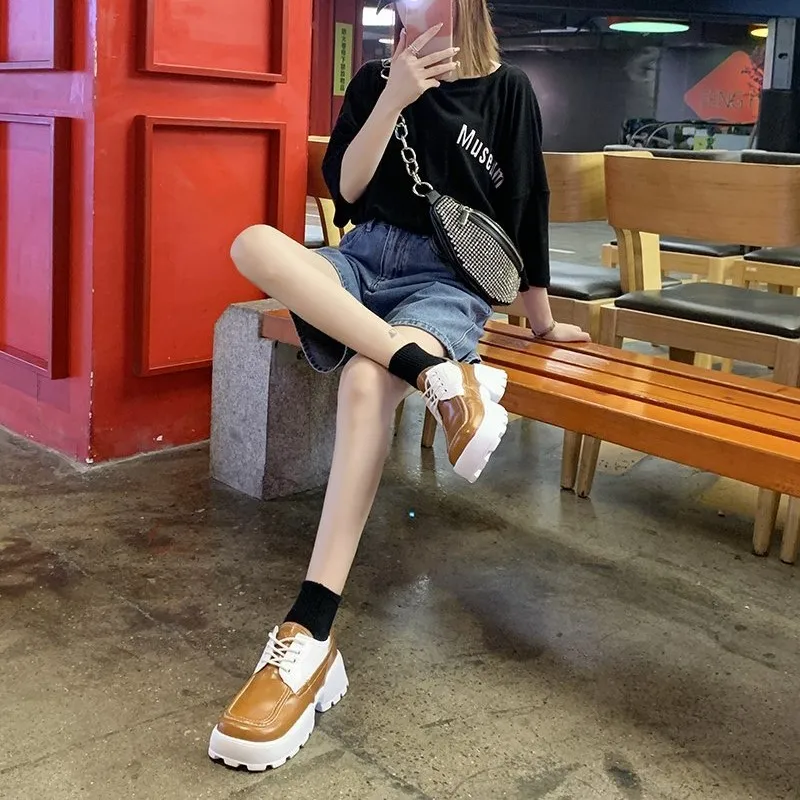 

2020 new platform platform big toe shoes female color matching casual comfortable square toe street fashion shoes