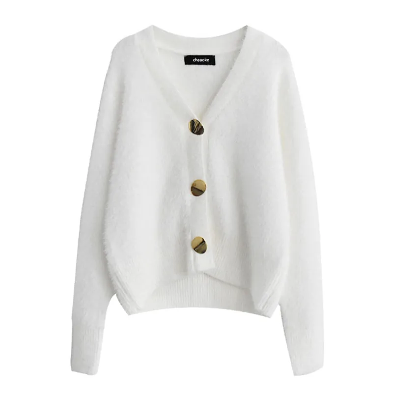 Mohair Sweater Women Cardigans 2019 Winter V-neck Soft Knitted Tops Outwear solid White Brown Casual Woman Knitwear Sweaters |